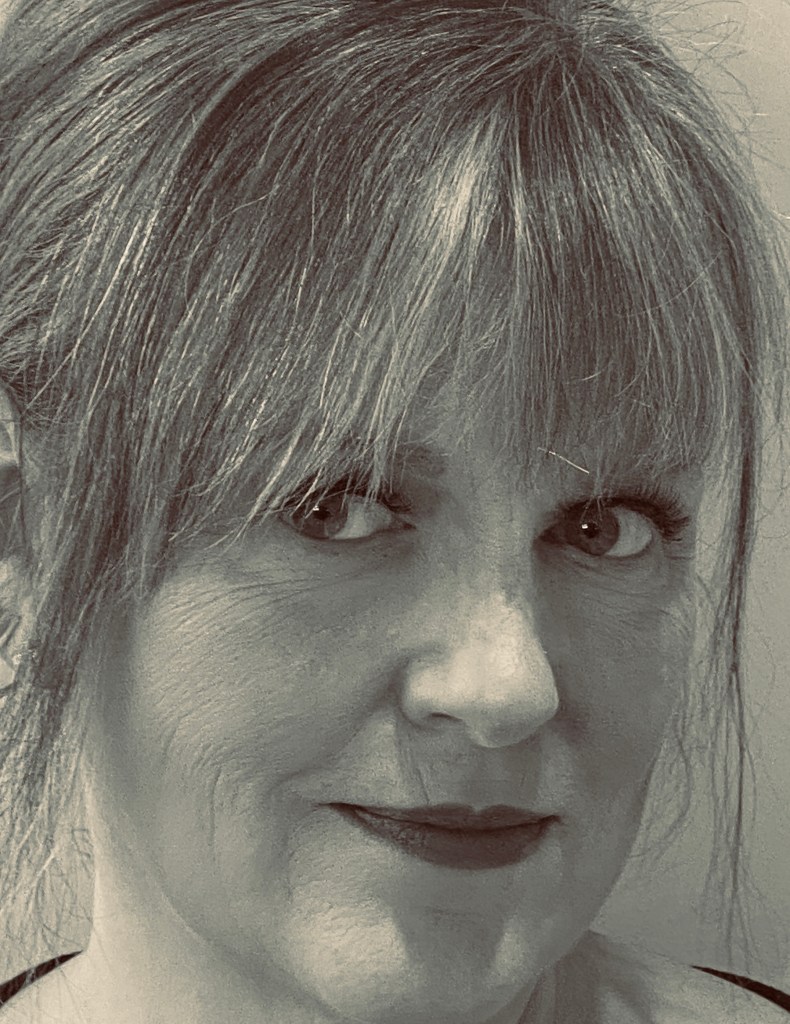 Black and white photo of woman looking sideways